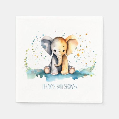 Simple Baby Elephant with Mommys Name Baby Shower Napkins