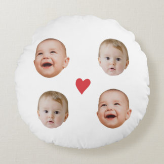 Simple Baby Face With Hearts 2 Photo Round Pillow