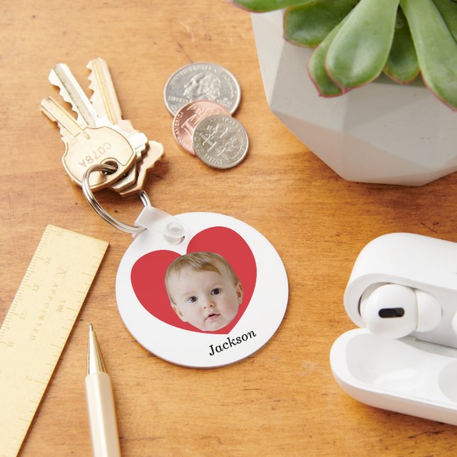 Simple Baby Face With Hearts One Photo Keychain (Desk)