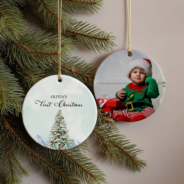  Simple Baby First Christmas Photo Ceramic Ornament (Simple Baby First Christmas Photo Ceramic Ceramic Ornament)
