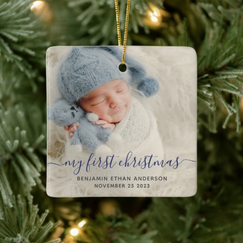 Simple Baby First Christmas Photo  Ceramic Ornament