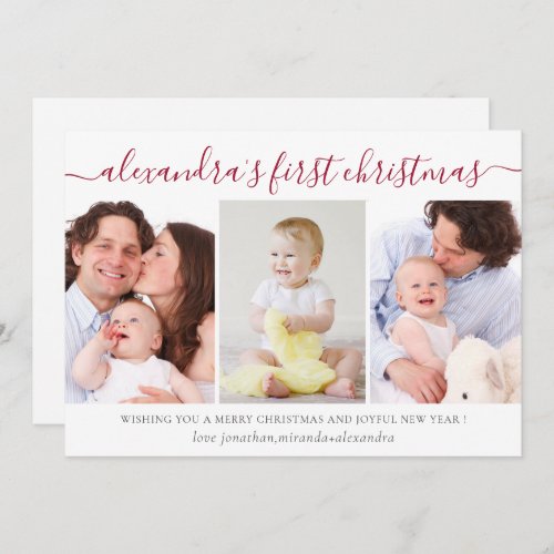 Simple Baby First Christmas Photo Collage Holiday Card