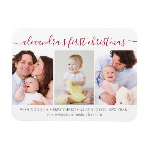 Simple Baby First Christmas Photo Collage Red Magnet
