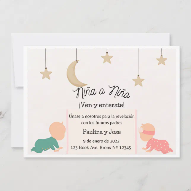 Simple Baby Gender Reveal Invite (Spanish) Zazzle