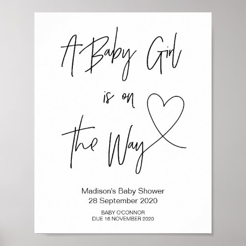 Simple Baby Girl Baby Shower Sign with Heart