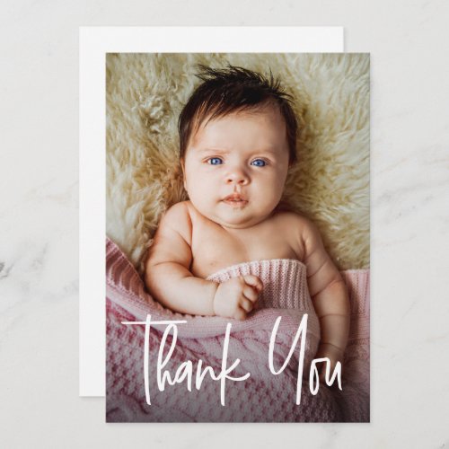 Simple Baby Girl Photo Modern Handlettering Thank You Card