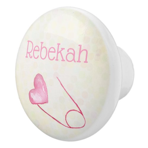 Simple Baby Girls Pink Watercolor Safety Pin Ceramic Knob