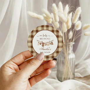 Simple Baby Is Brewing Doodle Coffee Baby Shower I Classic Round Sticker