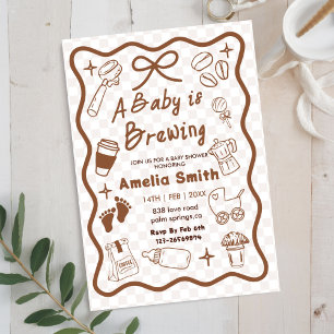 Simple Baby Is Brewing Doodle Coffee Baby Shower I Invitation