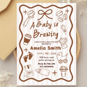 Simple Baby Is Brewing Doodle Coffee Baby Shower I Invitation