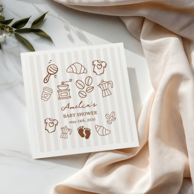 Simple Baby Is Brewing Doodle Coffee Baby Shower Napkins (Creator Uploaded)