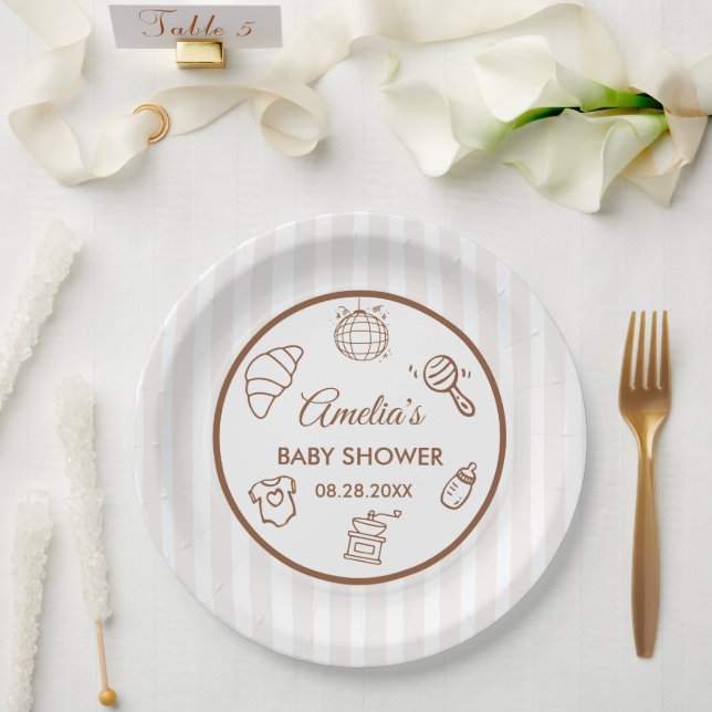 Simple Baby Is Brewing Doodle Coffee Baby Shower Paper Plates (Wedding)