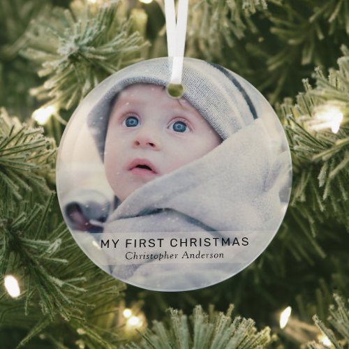 Simple Baby My First Christmas Photo Keepsake  Glass Ornament