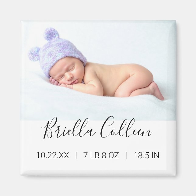Simple Baby Photo Birth Announcement Magnet (Front)