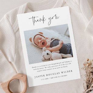 Simple Baby Photo Birth Stats Thank You Card