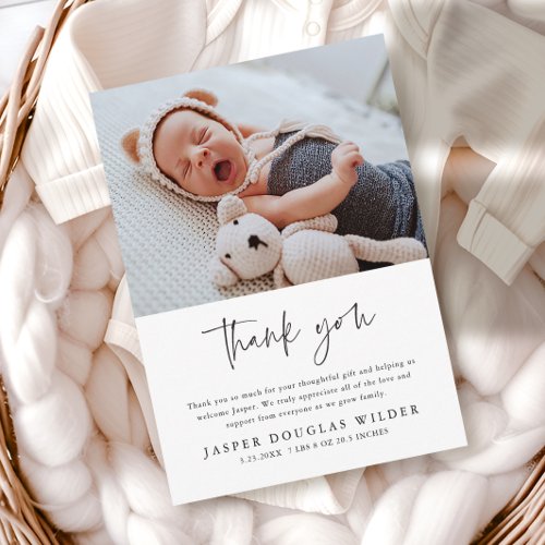Simple Baby Photo Birth Stats Thank You Card