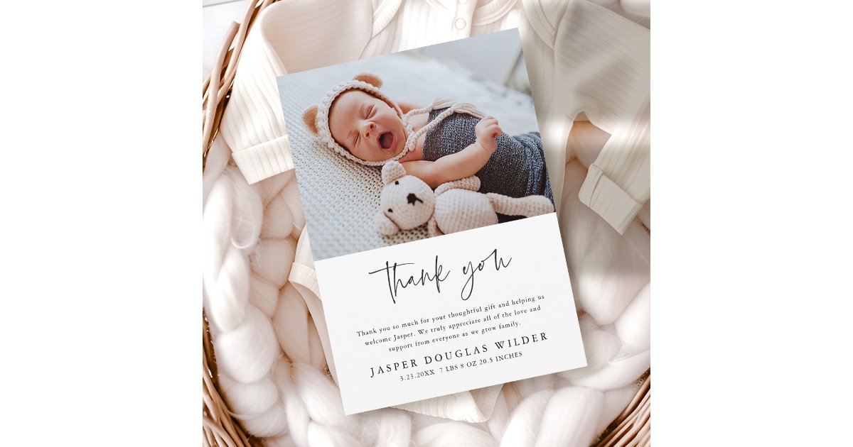 Simple Baby Photo Birth Stats Thank You Card