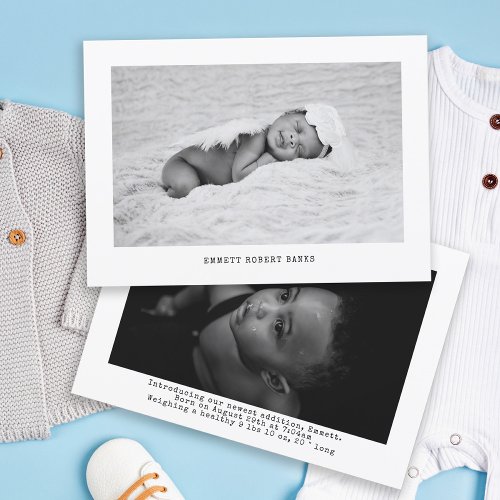 Simple Baby Photo Black and White Birth Announcement