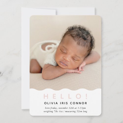 SIMPLE BABY PHOTO modern hello wavey edge pink Announcement