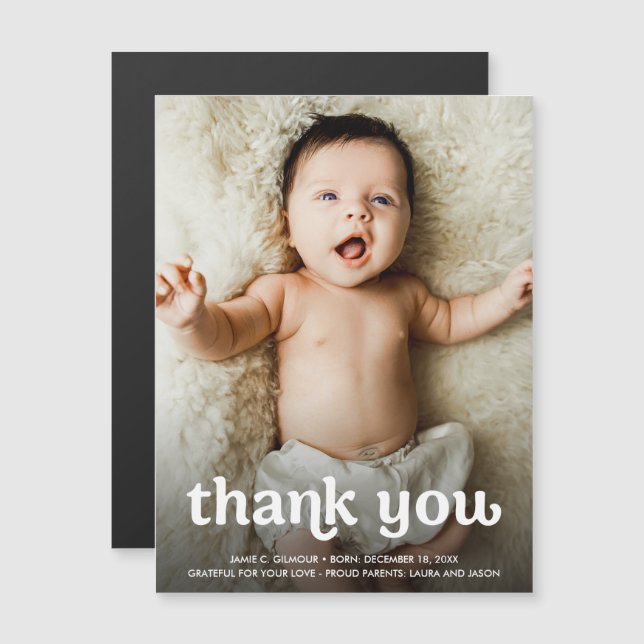 Simple baby photo Modern typography thank you  Magnetic Invitation (Front/Back)