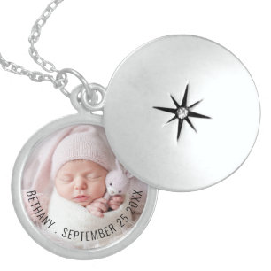 Simple Baby Photo Name Date of Birth Keepsake Locket Necklace