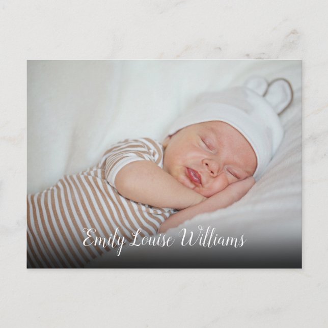 Simple Baby Photo Script Announcement Postcard (Front)