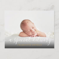 Simple Baby Photo Script Pink Girl  Birth  Announcement Postcard