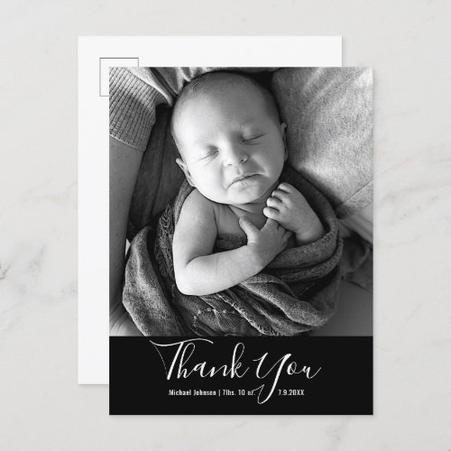 Simple Baby Photo Thank You Script Birth Announcement Postcard