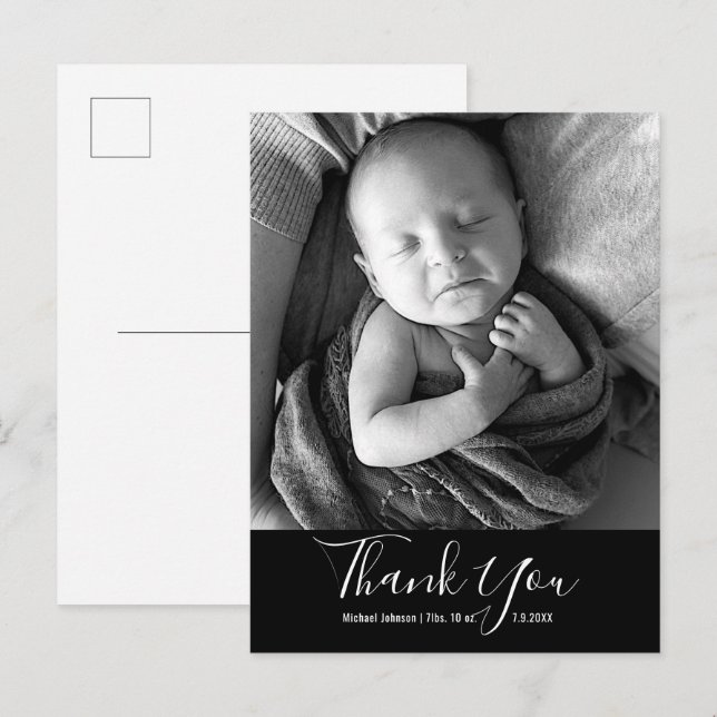 Simple Baby Photo Thank You Script Birth Announcement Postcard (Front/Back)