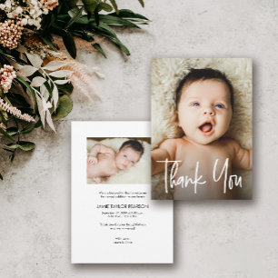 Simple Baby Photo Thank you Script Handlettering  Card