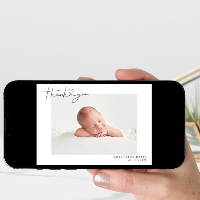 Simple Baby Photo Thank You Script Heart Birth Announcement (Front Digital)