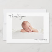 Simple Baby Photo Thank You Script Heart Birth Announcement (Front)