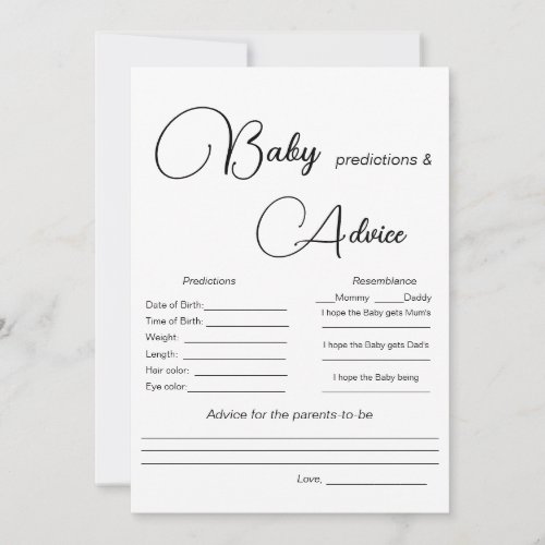 Simple Baby Predictions Baby Shower Game Invitation