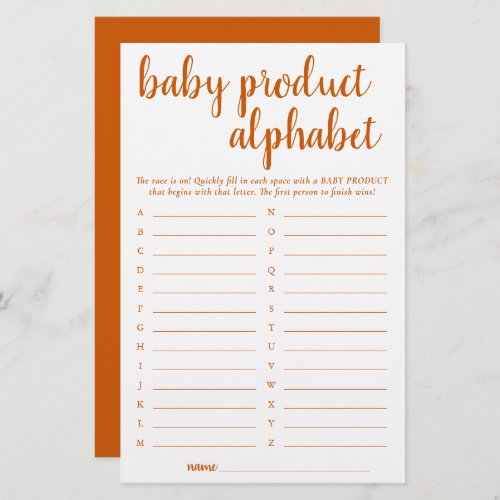 Simple Baby Product Alphabet  Fall Orange Game