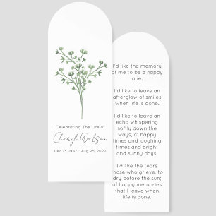 Simple Baby’s breath Funeral Memorial Bookmark