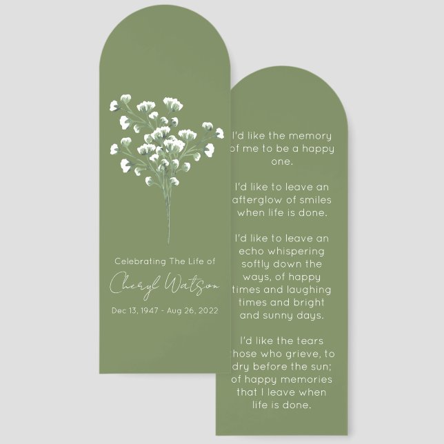 Simple Baby’s breath Funeral Memorial Bookmark (Front & Back)
