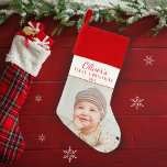 Simple Baby`s First Christmas Photo Christmas Stocking<br><div class="desc">Simple Baby`s First Christmas Photo Christmas Stocking. Add your photo and customize the name and the text and make a sweet family keepsake.</div>