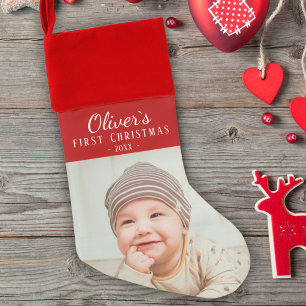 Simple Baby`s First Christmas Photo Stocking