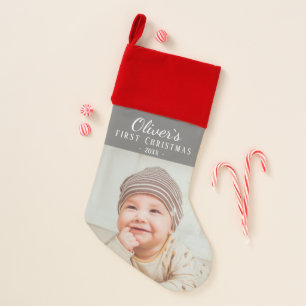 Simple Baby`s First Christmas Photo Stocking