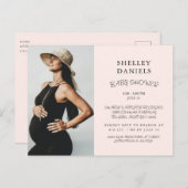 Simple Baby Shower B/W Photo Blush Matte Invitation Postcard (Front/Back)
