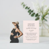 Simple Baby Shower B/W Photo Blush Matte Invitation Postcard (Standing Front)