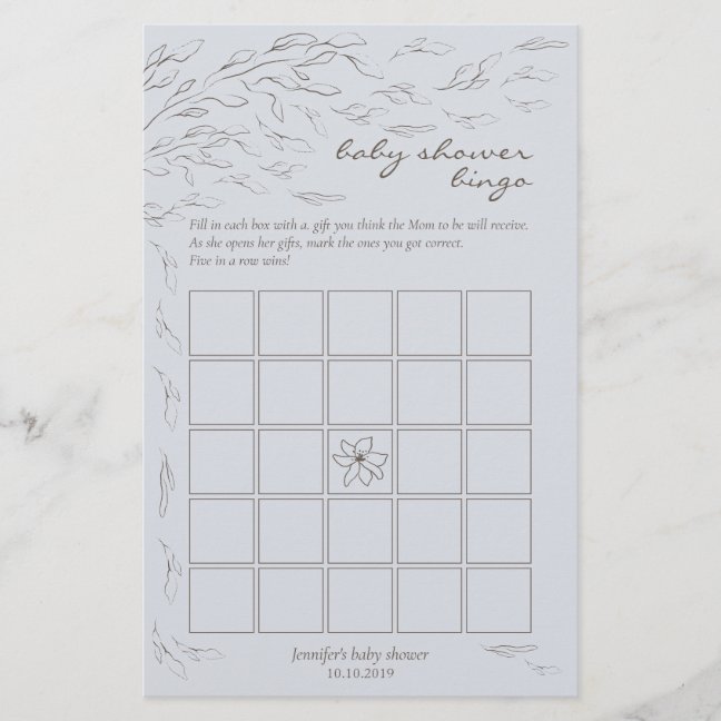 Simple Baby Shower Bingo Game Blue