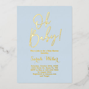 Simple Baby Shower Boy Real Foil Invitation