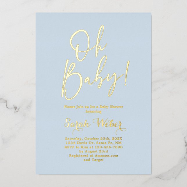 Simple Baby Shower Boy Real Foil Invitation (Front)