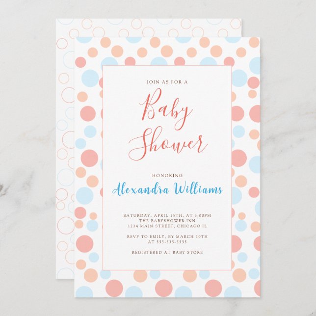 Simple Baby Shower Personalized Colorful Dots Invitation (Front/Back)