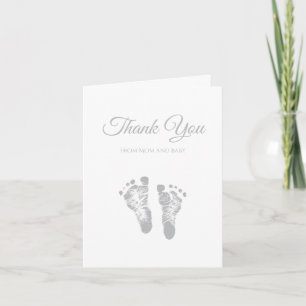 Simple Baby Shower Thank You Modern Gray Footprint Card