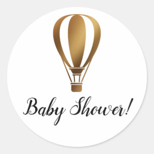 Simple Baby Shower w/ Smooth Gold Hot Air Balloon Classic Round Sticker