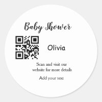 Simple baby shower website barcode QR add name det Classic Round Sticker