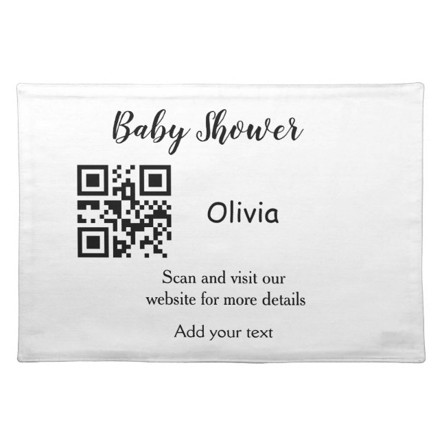 Simple baby shower website barcode QR add name det Cloth Placemat (Front)