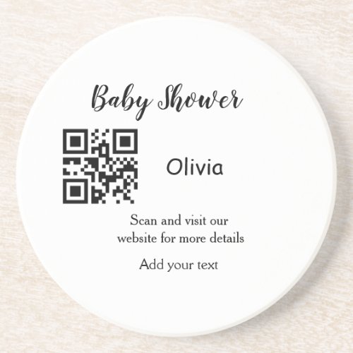 Simple baby shower website barcode QR add name det Coaster